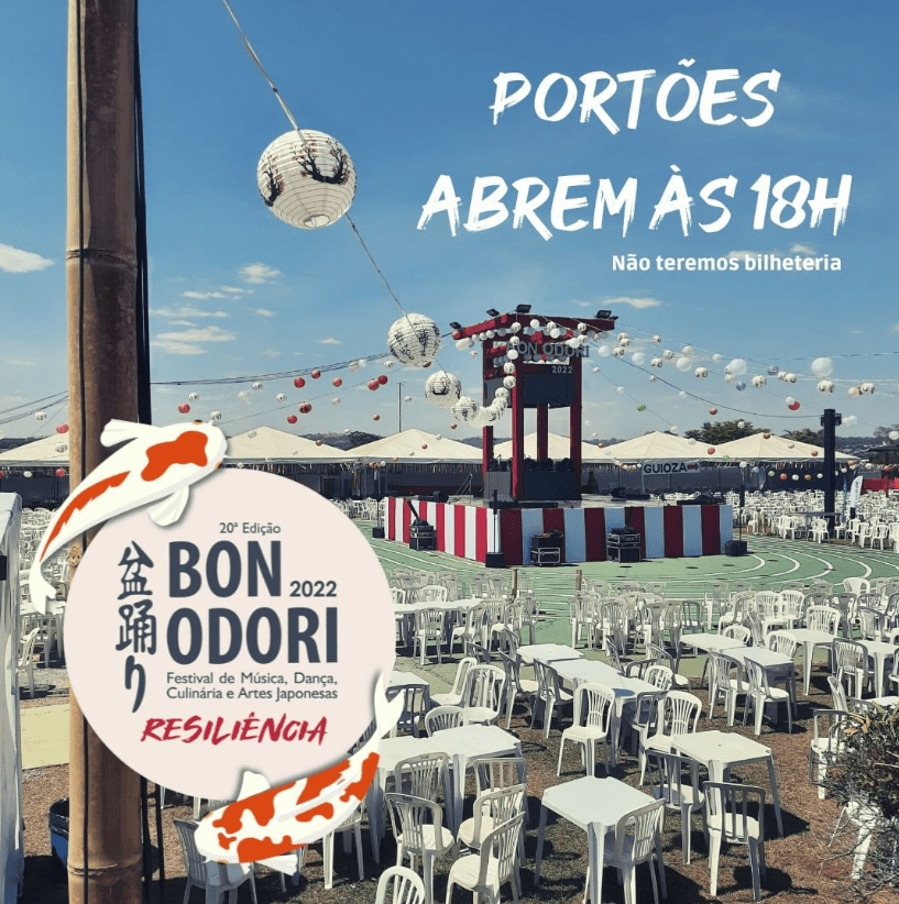 imagem promocional do fetival Bon Odori mostra fotografia de local do evento com marca sobreposta