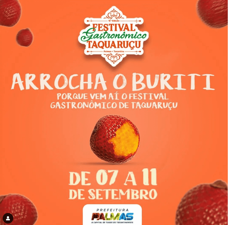 Festival Gastronômico de Taquaruçu terá início diia 07/09 e terminará dia 11/09.