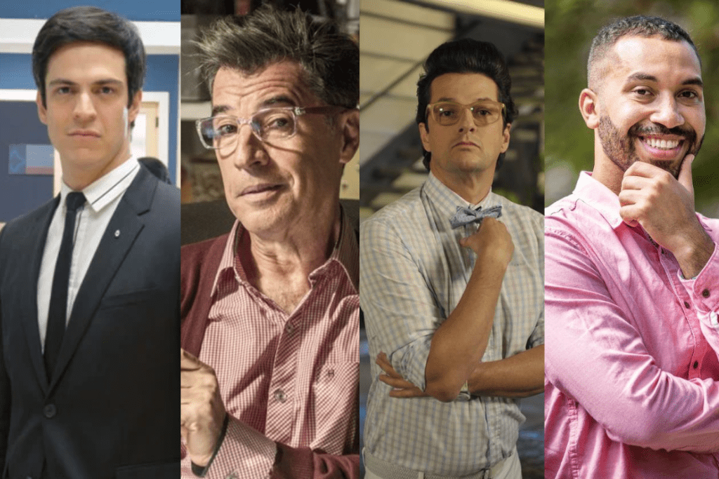 Personagens Félix, Téo Pereira, Crô e Gil do Vigor em colagem.