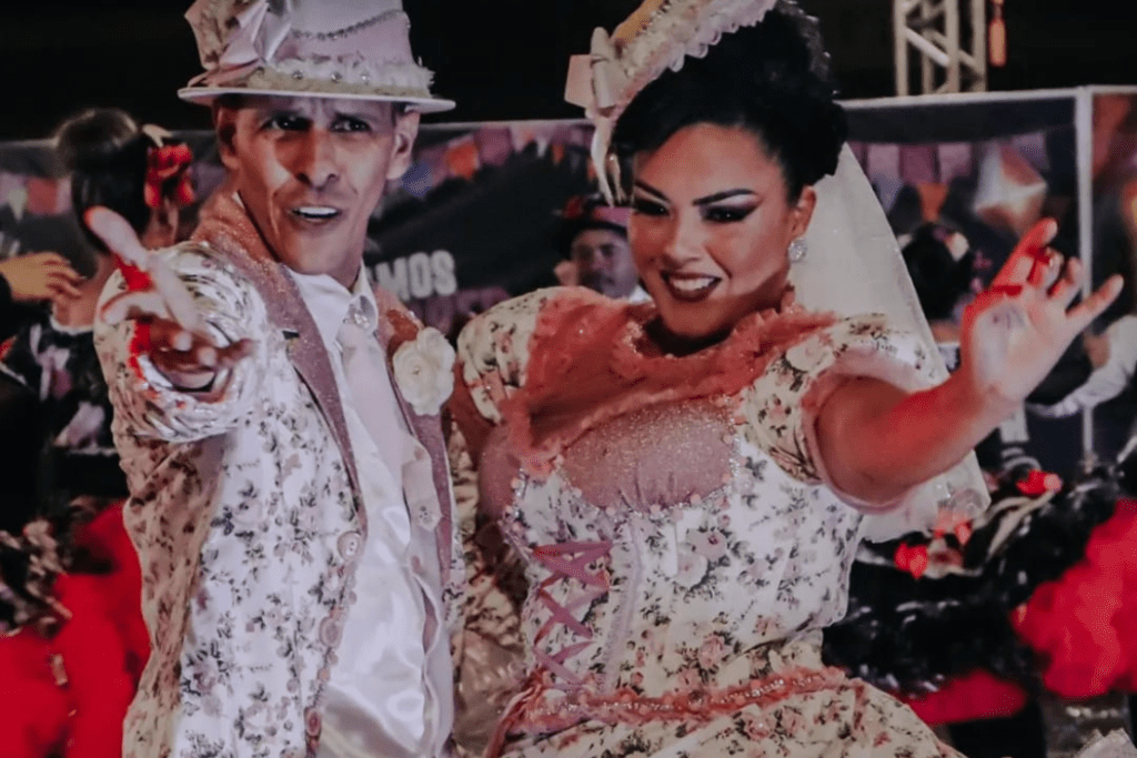 Foto de homem e mulher dançando no Circuito Goiano de Quadrilhas juninas. A edição deste ano ocorrerá em Senador Canedo (GO).