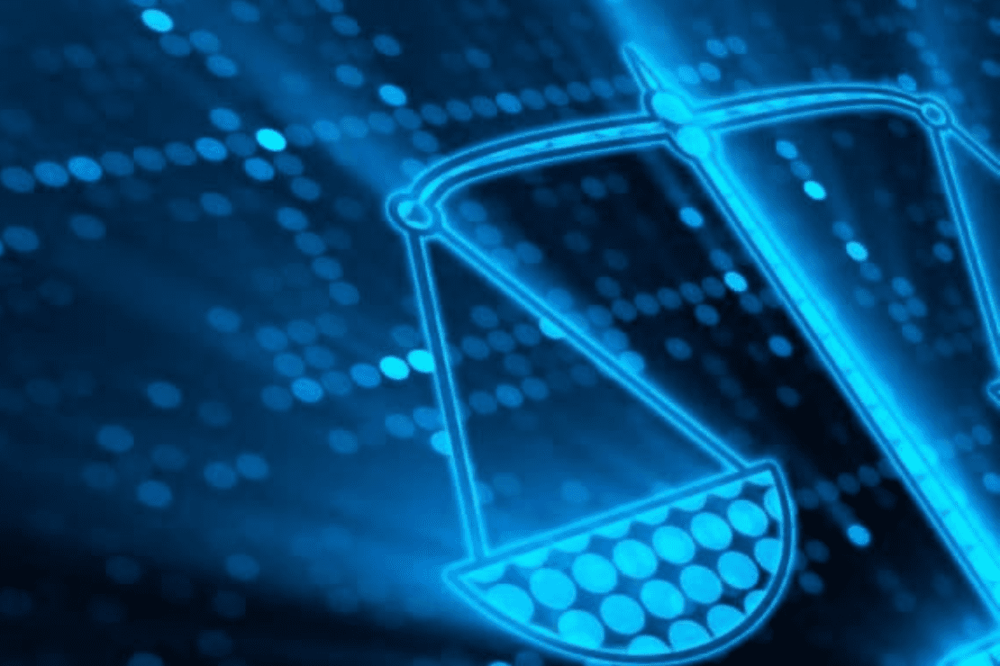 Montagem de símbolo do judiciário em pixels