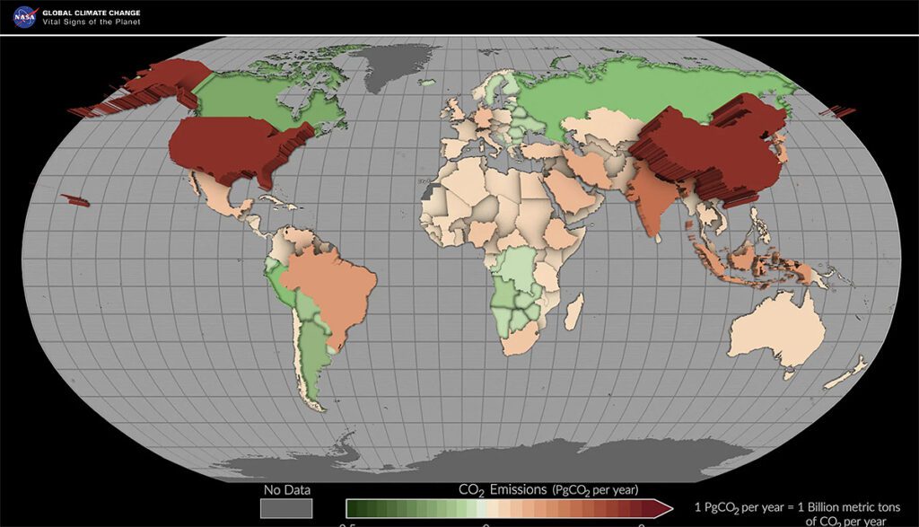 representação grafica dos países que mais emitem carbono no mundo