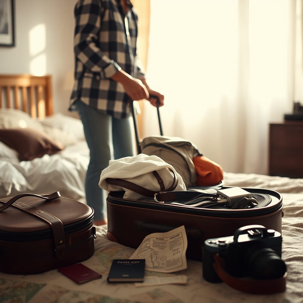 uma pessoa se preparando para viajar.