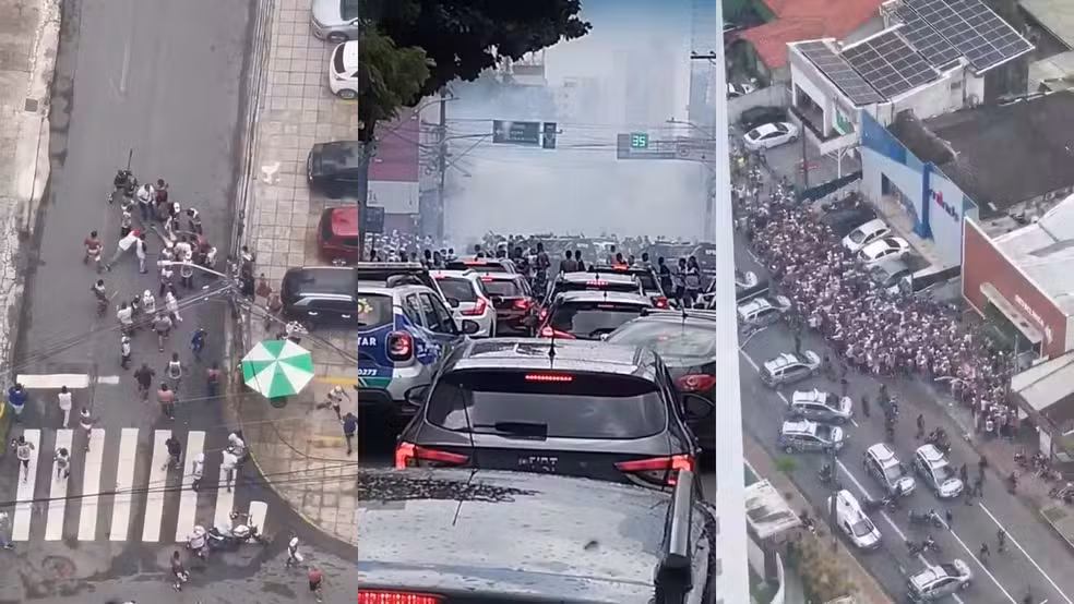 Organizadas de Santa Cruz e Sport entraram em conflito antes de jogo no Recife no sábado (1) — Foto: Reprodução/WhatsApp