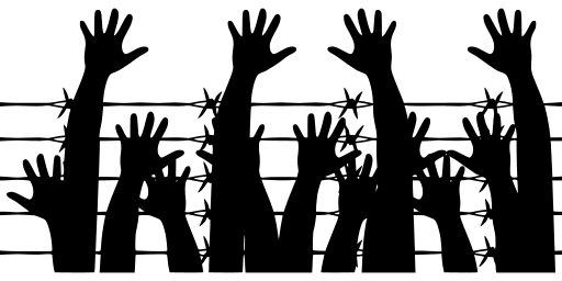 Arame farpado Várias silhuetas de mãos erguidas para o alto em meio a silhuetas de arame farpado, como se pedissem socorro.