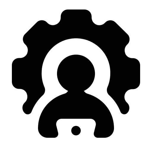 ícone de roda dentada com pessoa no computador - produção orientada